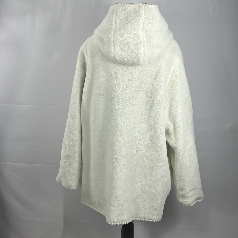 Vintage Nordic Lights Snowflake Green/White Fleece Hooded Reversible Jacket XXL - Picture 12 of 15